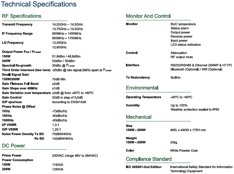 Agilis 150W KuBand BUC Specifications