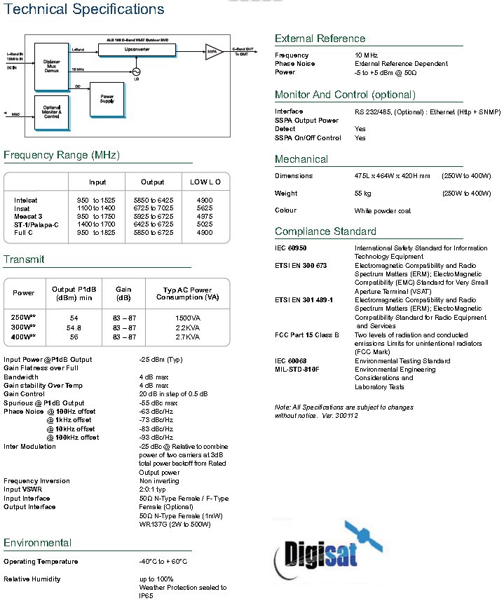Agilis 300W Specifications C-Band BUC