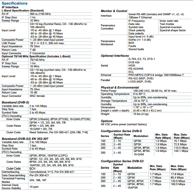 Comtech Radyne DD240XR Specifications