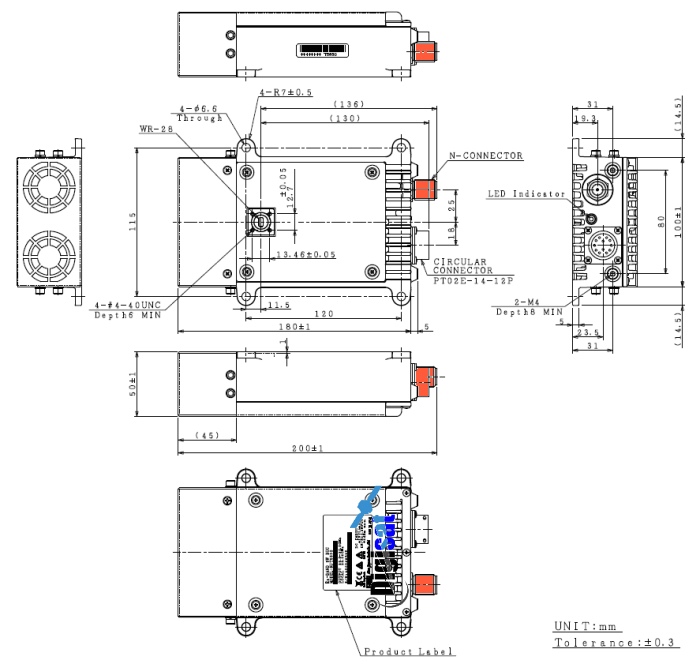 njrc njt5830 5w ka-band buc inmarsat gx outline dimensions