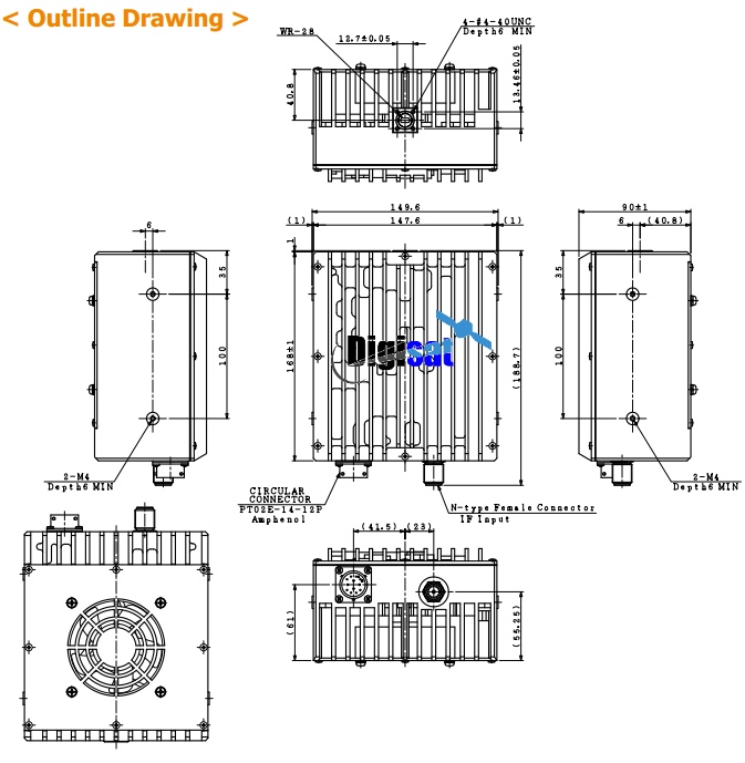 njrc njt5836L 10W O3B Networks BUC dimensions