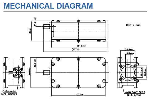 norsat 1208HE Series LNB Mechanical Diagram