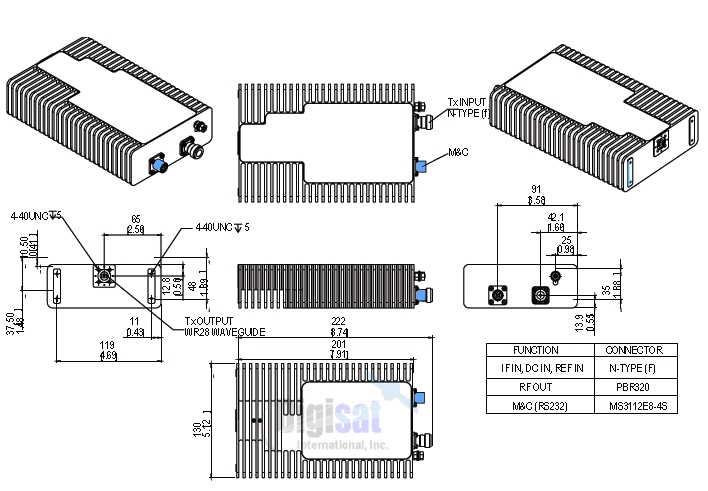 Norsat 7040STC 4W Ka-Band BUC Outline Dimensions