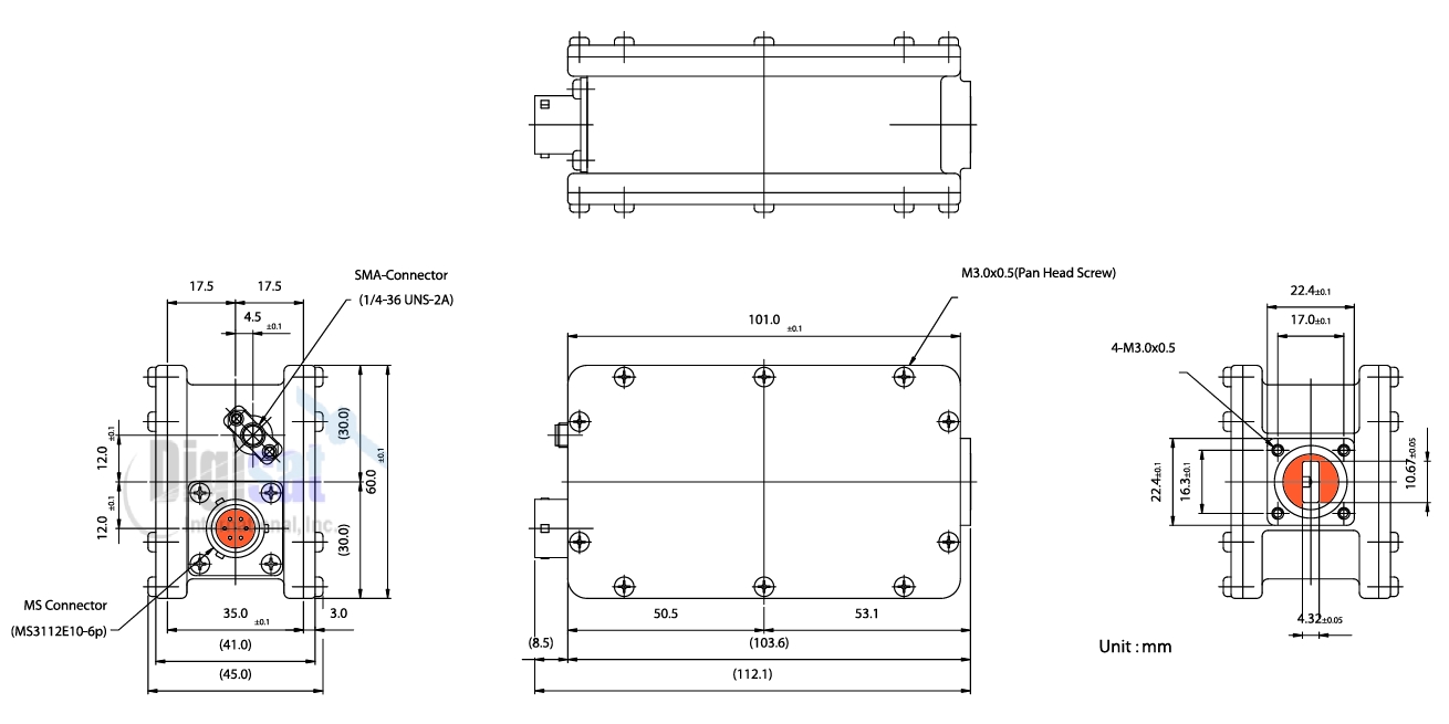 Norsat LNA-9000CS Ka-Band Low Noise Amplifier Outline Dimensions