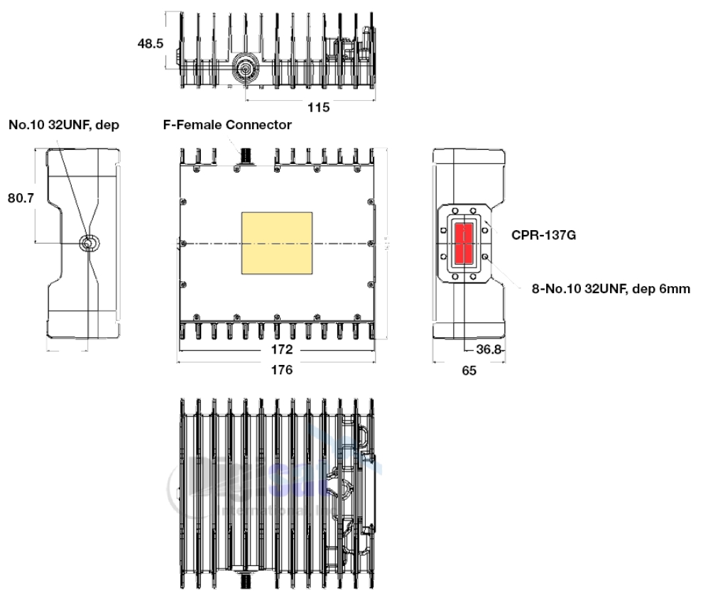 Norsat Element 5W C-Band BUC Outline Dimensions