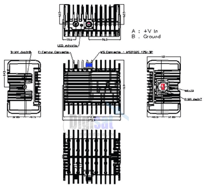Norsat Element 10W Ku-Band BUC Outline Dimensions
