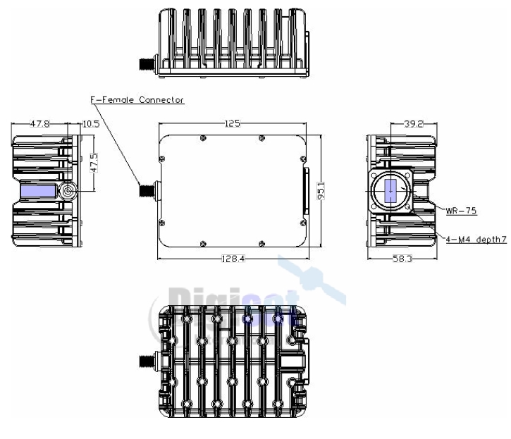 Norsat Element 2W Ku-Band BUC Outline Dimensions