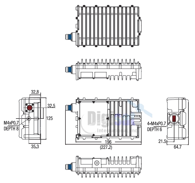 Norsat Element 4W 1041XRTS Selectable Ku-Band BUC Outline Dimensions