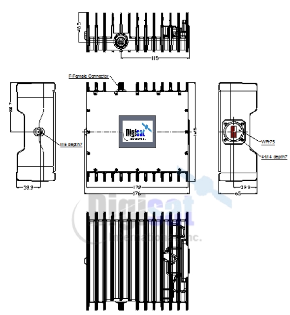 Norsat Element 6W Ku-Band BUC Outline Dimensions
