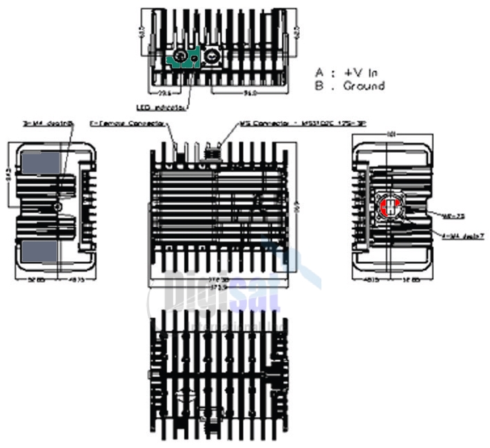 Norsat Element 8W Ku-Band BUC Outline Dimensions