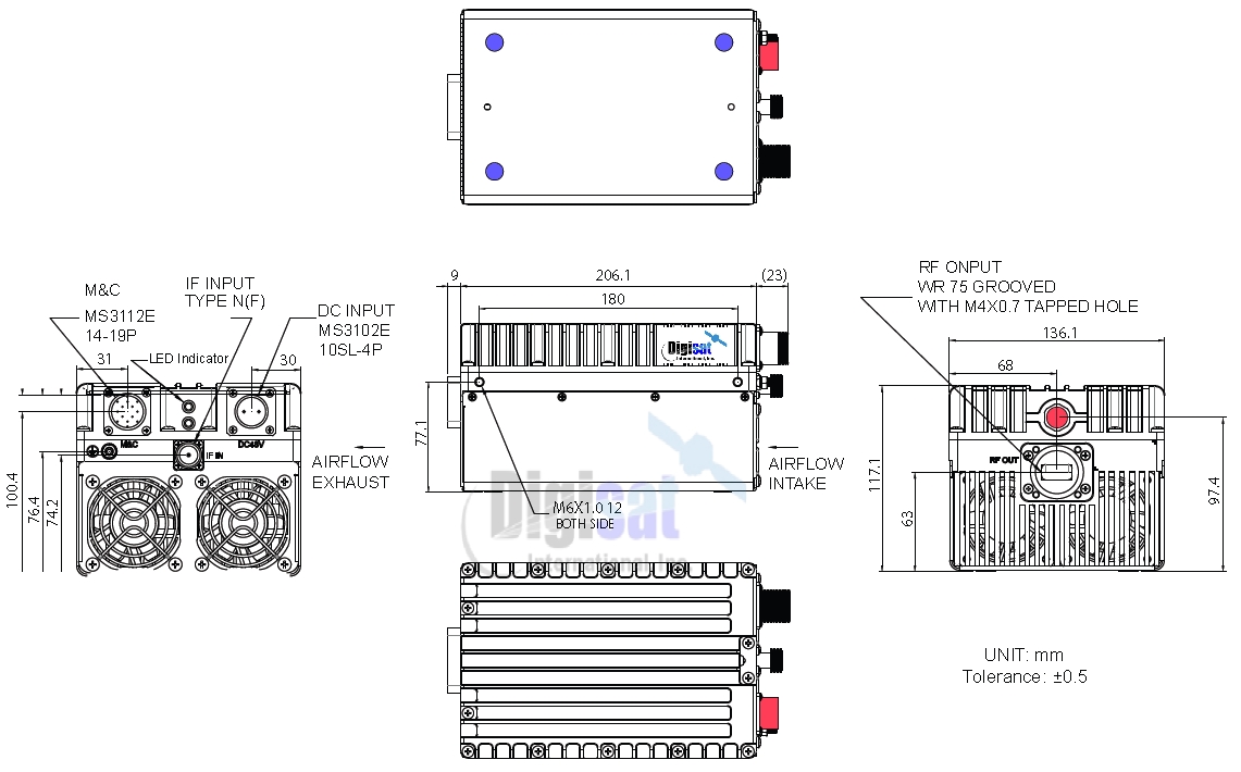 Norsat Median 16W Ku-Band BUC Outline Dimensions