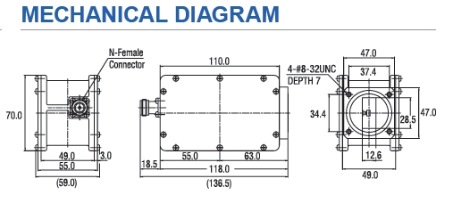 Norsat X1000HAF X-Band LNB Mechanical Diagram