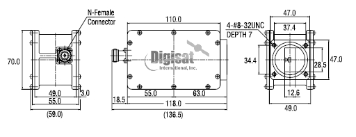 Norsat XT1000F X-Band LNB Mechanical Diagram