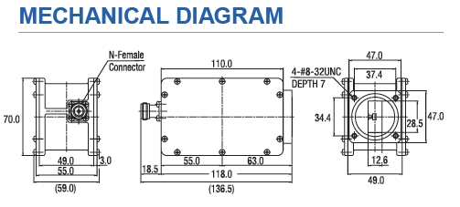 Norsat XT1000HF X-Band LNB Mechanical Diagram