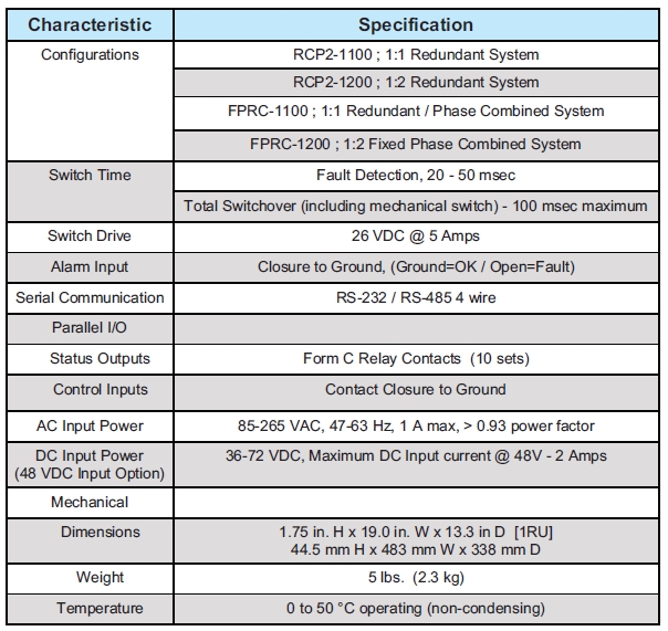 Paradise Datacom FPRC-1200 Specifications