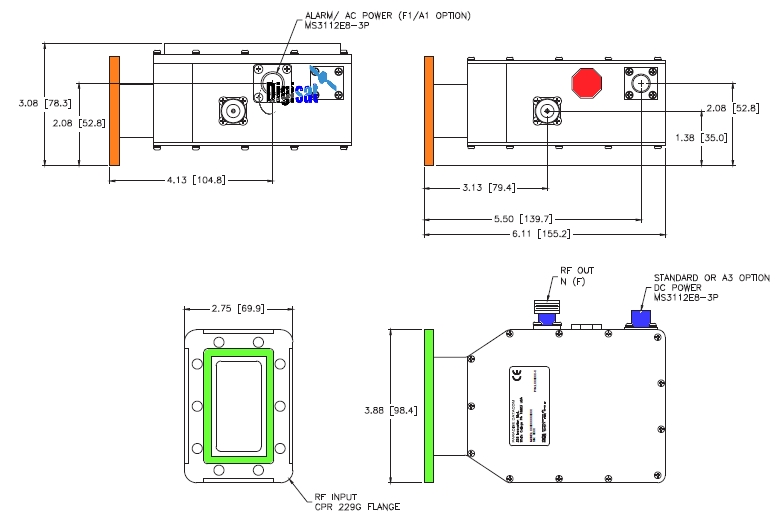 Paradise Datacom RF3 LNA Outline Drawing