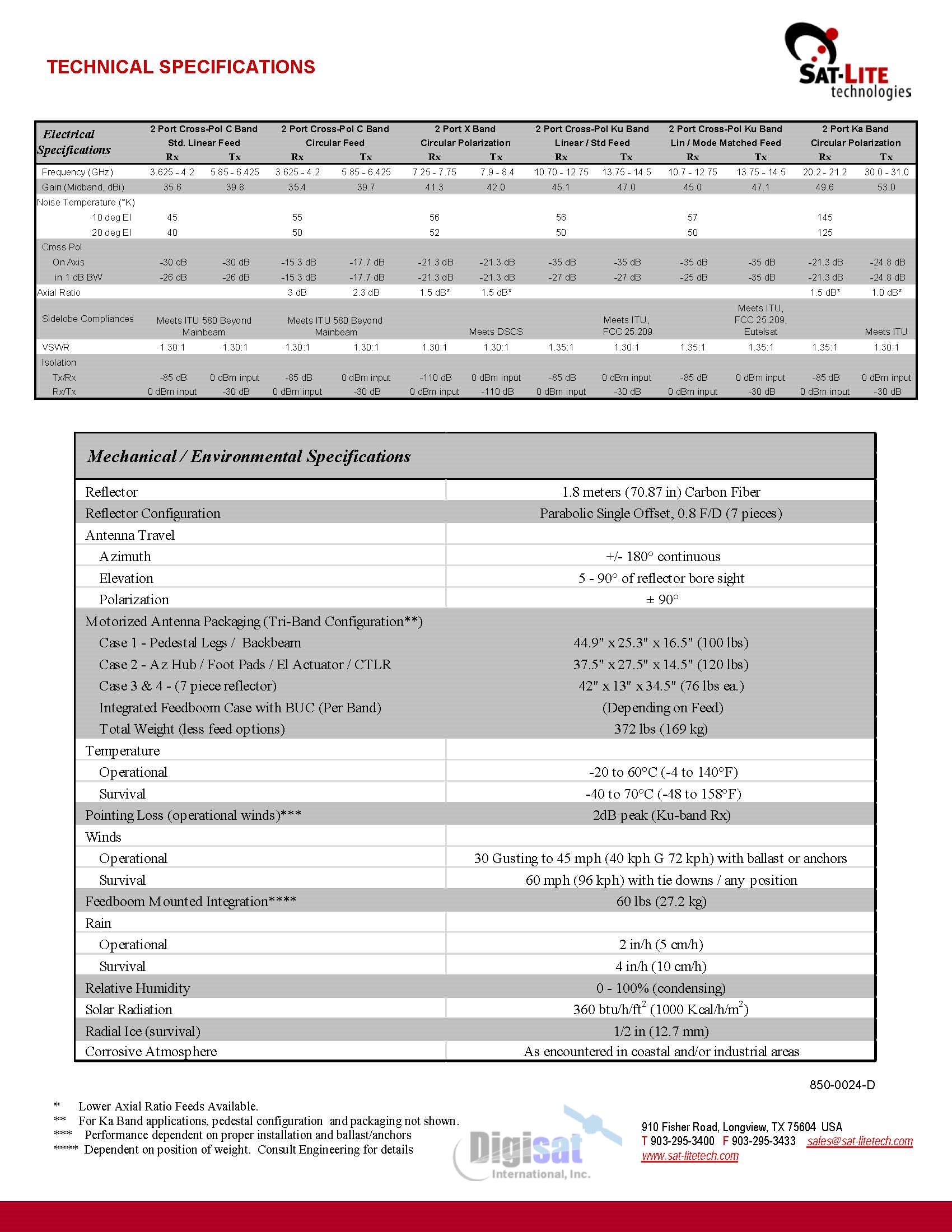 Sat-Lite 1831 motorized flyaway VSAT specifications page 2