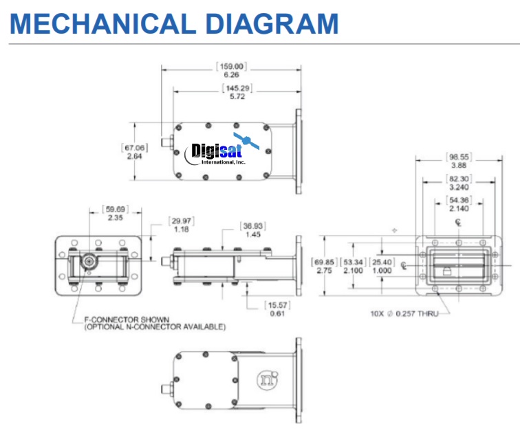 norsat 3430F Series LNB Mechanical Diagram