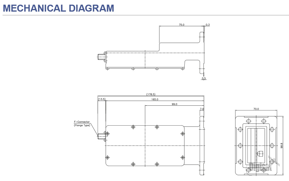 Norsat 5700RF LNB Mechanical Dimensions