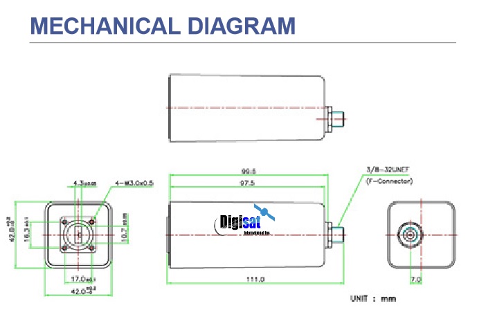 Norsat 9000LBF LNB Outline Dimensions Diagram