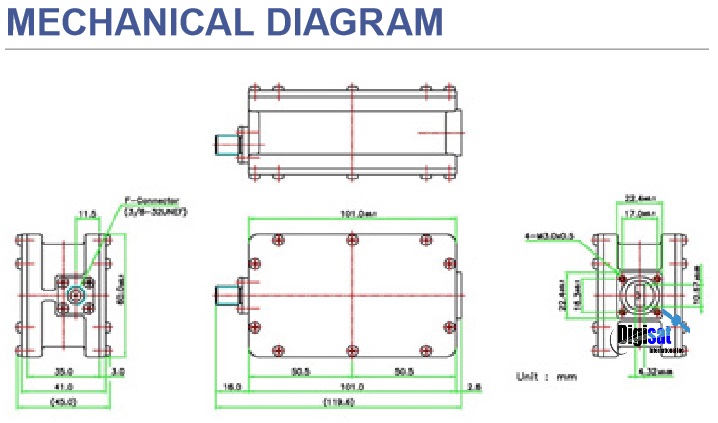 Norsat 9500HD-4 LNB Mechanical Outline Dimensions