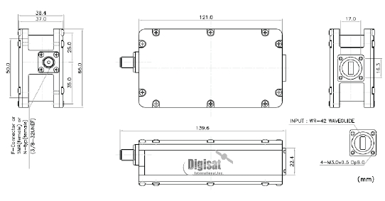 Norsat 9000HX-O3B-BF LNB Mechanical Dimensions