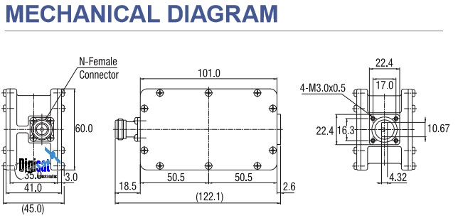 Norsat 9000XBF Ka-Band LNB Mechanical Outline Dimensions
