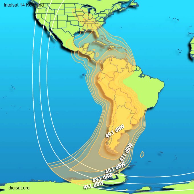 Intelsat 14 South America Ku-Band Footprint for Internet Service
