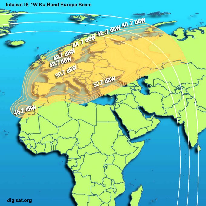 Intelsat 1W Europe KuBand Footprint Map