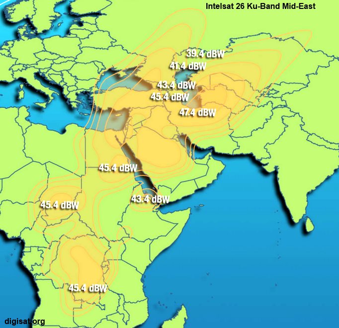 IS-26 Intelsat Ku-Band Middle East iDirect Internet Coverage Map