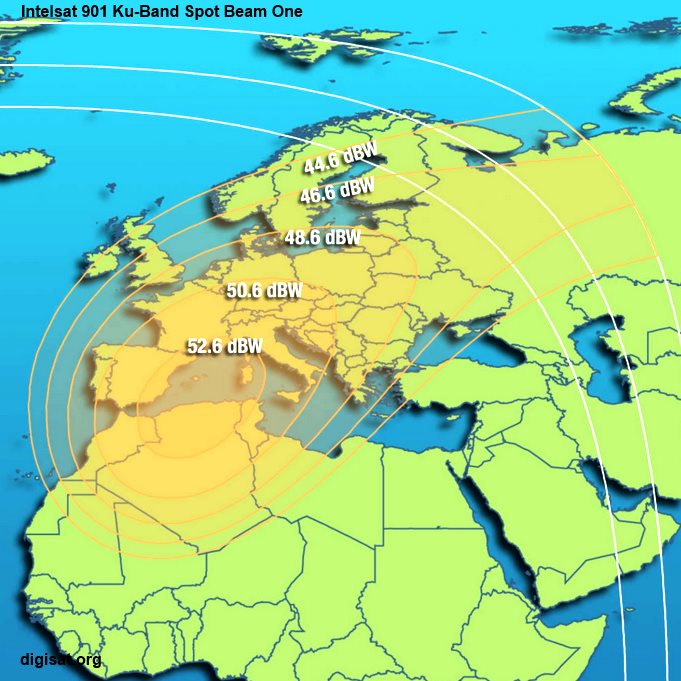 Intelsat 901 Ku-Band spotbeam one footprint map