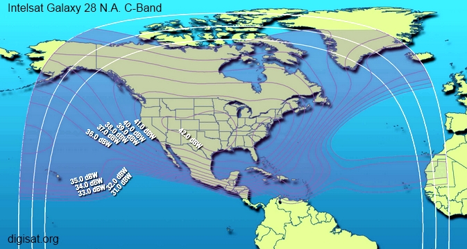 Galaxy Intelsat 28 North America Satellite Footprint Map
