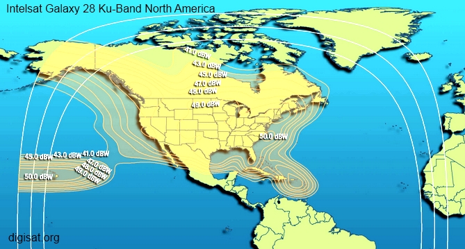 Intelsat Galaxy 28 Ku-Band North America Beam Footprint