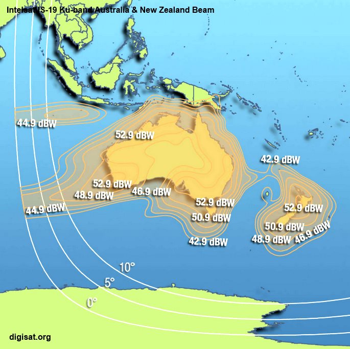 Intelsat 19 Ku-Band New Zealand & Australia Idirect Satellite Internet Footprint Map