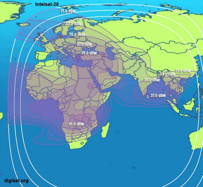 IS-26 C-Band Landmass Intelsat Satellite Footprint Maps 